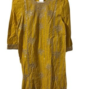 ETHNC Elegant MUSTARD Yellow Embroidered Dress. Size medium.